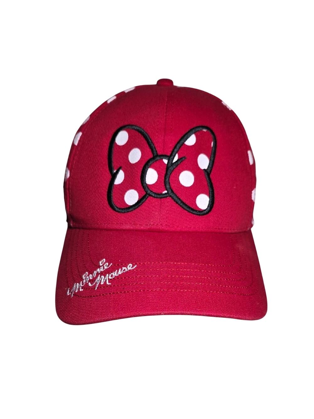 Disney Red Minnie Mouse Cap With Polka Dot Bow Adult Adjustable Hat